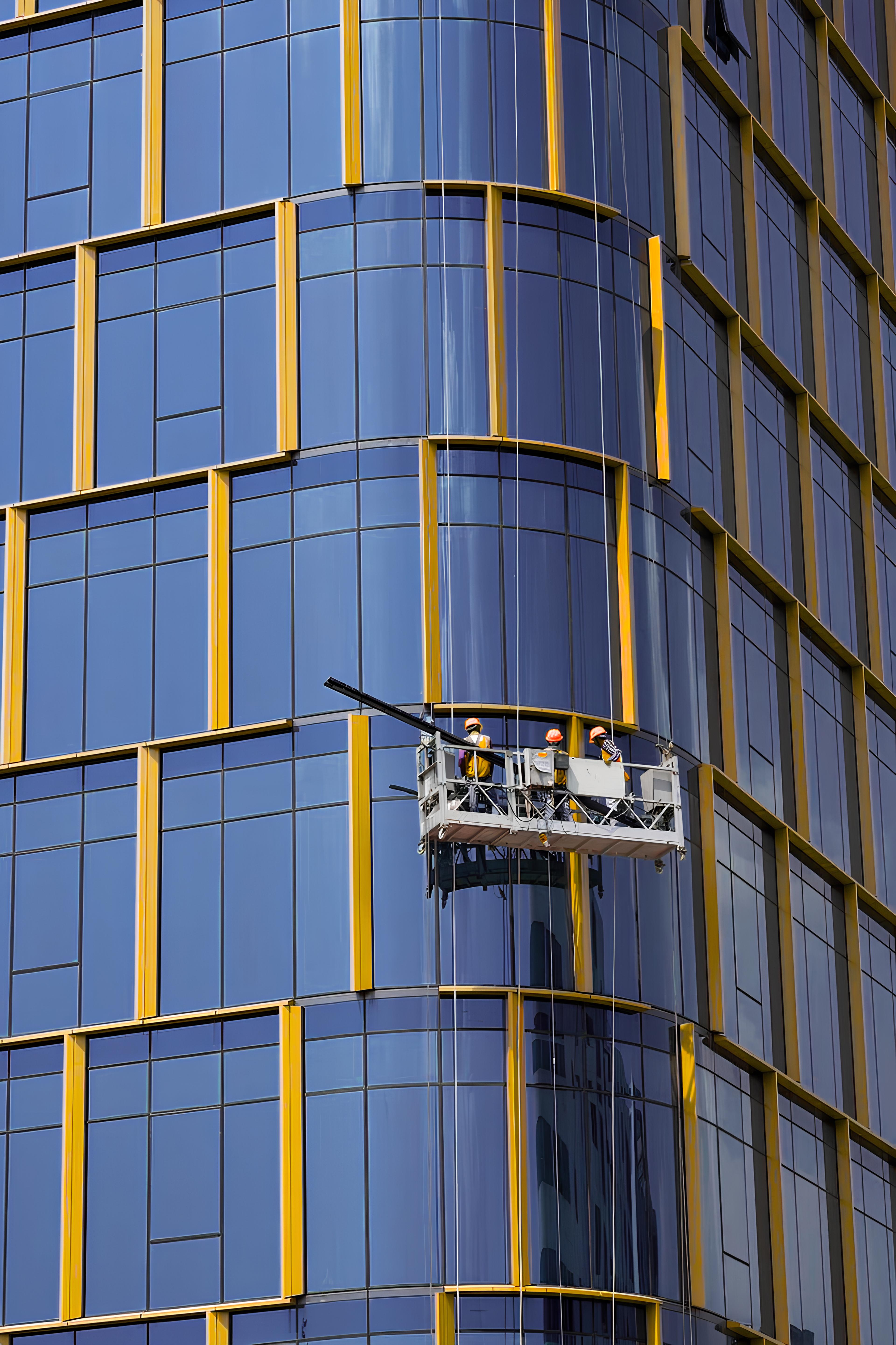 Raj Industries rope suspended platform on a high-rise facade